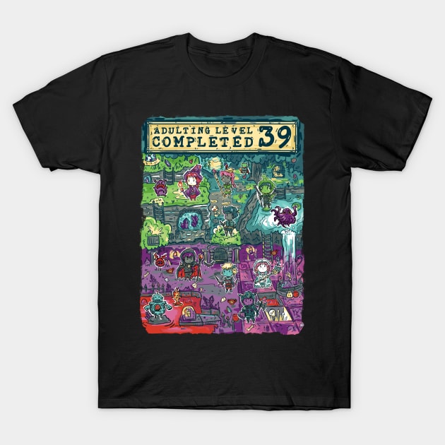 Adulting Level 38 Completed Birthday Gamer T-Shirt by Norse Dog Studio